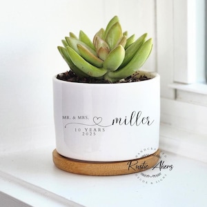 Regalos para el décimo aniversario, regalo para la esposa, regalo para el décimo aniversario, regalo para el esposo, maceta de suculentas personalizada, regalo de planta viva