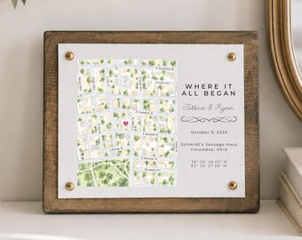 Where It All Began Map, Personalized Where We Met Gift, Custom Watercolor Map, Anniversary Gift for Couple, First Date Keepsake