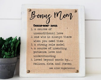 bonus mom gift, bonus mom Christmas gift, bonus mom birthday gift, definition wall art, definition art, gift for stepmom