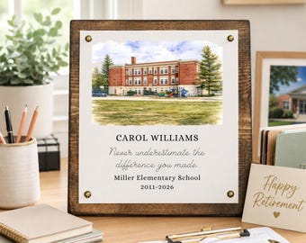 School Secretary Retirement Gift, Custom School Watercolor, Personalized Retirement Gift for Secretary, School Office Staff Gift