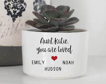 Personalized Gift For Aunt, Custom Mini Succulent Planter, Gift From Niece and Nephew, Aunt Birthday Gift, Personalized Planter, Live