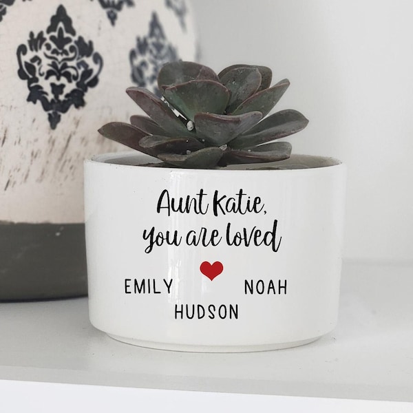 Flower Pot Gift For Aunt, Personalized Succulent Planter, Christmas Gift for Aunt, Gift From Niece and Nephew, Aunt Gift
