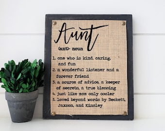 Christmas gift for aunt, gift for aunt, gift for auntie, definition print art, personalized gift for aunt, gift from niece