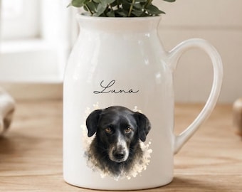 Custom Pet Watercolor Portrait Vase, Personalized Dog Vase from Photo, Pet Memorial Gift, Custom Pet Gift, Dog Lover Gift