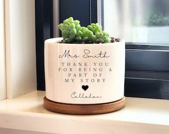 Thank you Gift for Teacher, End of Year Gift, Personalized Planter, Teacher Appreciation, Desk Planter, Custom Succulent Pot, Teacher Gift