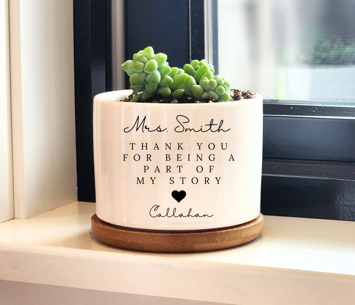 Thank you Gift for Teacher, End of Year Gift, Personalized Planter, Teacher Appreciation, Desk Planter, Custom Succulent Pot, Teacher Gift