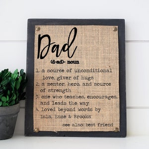 Personalized Gift for Dad, Father&#39;s Day Gift, Dad Definition Sign, Sign for Dad&#39;s Office, Gift From Kids, Dad&#39;s Birthday