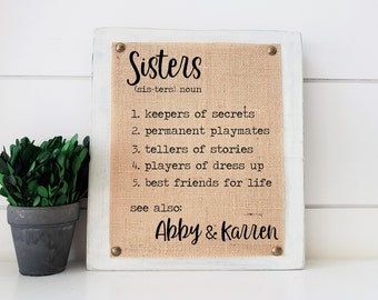 playroom decor, sign for playroom, sisters definition sign, gift for sister, personalized gift for sister, girls bedroom sign