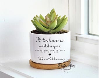 Regalos para maestros, regalos de agradecimiento, regalo para el director, regalo para el cuidador de niños, se necesita un pueblo, regalo de Navidad, maceta personalizada para suculentas