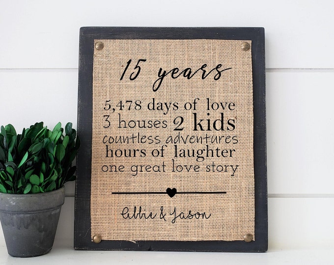 15 Year Anniversary Gift, Personalized Anniversary Collage Print on