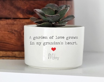 A Garden of Love Grows in my Grandma's Heart, Gift for Grandma, Personalized Flower Pot for Grandma, Grandma's Garden, Succulent Planter