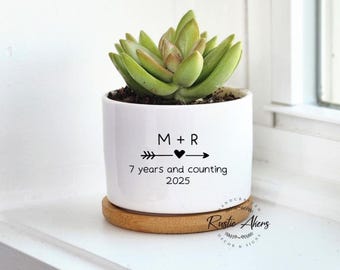 7th Anniversary Gift, Custom Planter, Personalized Mini Succulent Planter for Anniversary