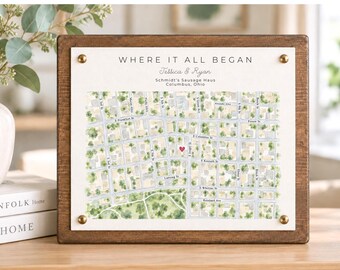 Anniversary Gift for Couple, Personalized Watercolor Map, Where It All Began Gift, Custom Location Map, Where We Met Keepsake