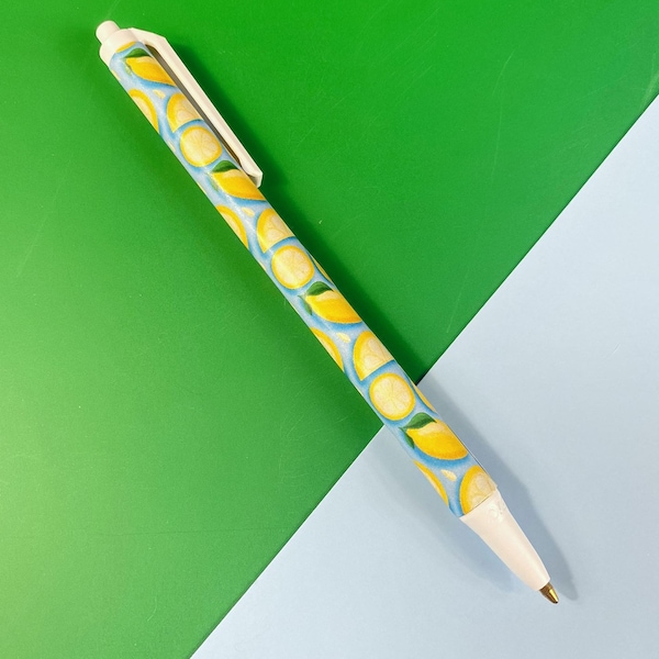 Lemon Squeezy fruit print pattern retractable black ink pen stationery gift