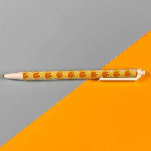 Orange Blossom fruit flower yellow pattern retractable black ink pen stationery gift
