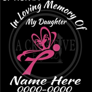 Personalized In Loving Memory Butterfly Cancer Ribbon  Car Decal with Name and dates #1