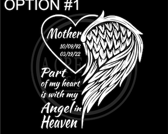 Personalized  Part of my heart is with my Angel in Heaven #1 Car Decal Car Decal with Name and dates #1