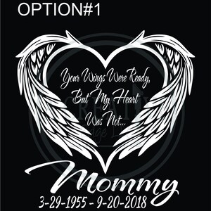 Personalized Wings with Heart Car Decal #1: Memorial Name & Dates