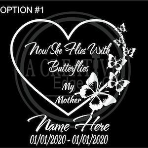Personalized Heart Butterfly Car Decal  #4- Memorial Name & Dates