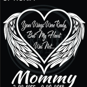 Personalized Memorial Car Decal #3: Heart with Angel Wings, Name & Dates