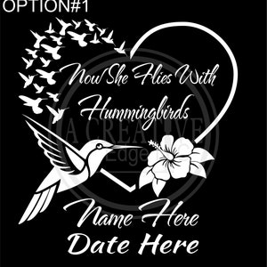 Personalized Hummingbird Heart Car Decal - Now She Flies Memorial