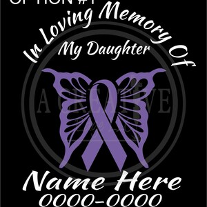 Personalized In Loving Memory Butterfly Cancer Ribbon Car Decal with Name and dates #2