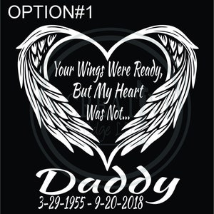 Personalized Wings and Hearts Car Decal #@: Memorial Dates
