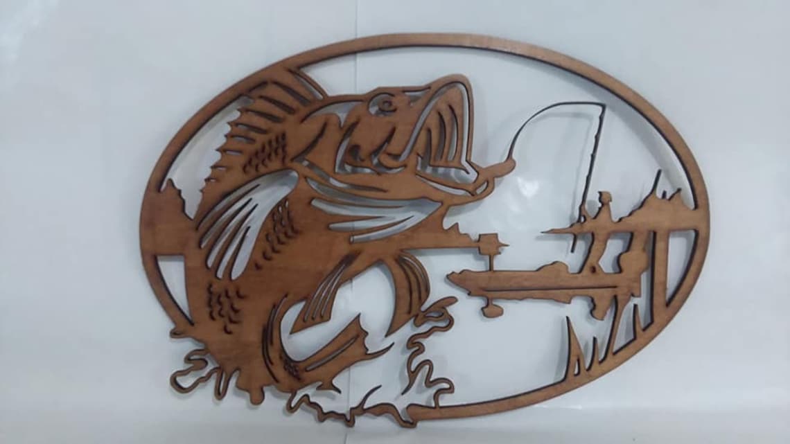 Wood Fish Laser Cut Out Laser Cut Wood Bass Wall Hanging Etsy