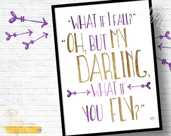 Inspirational Quote Print – "What if You Fly?" Gold & Purple (Digital Download)