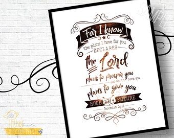 Jeremiah 29,11 -  5x7" Custom Print, Room Decor, Plans, Future, Encouragement, Graduation, Scripture, Hope