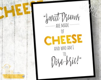 Sweet Dreams Cheese Print – Typographic Foodie Art (5x7in Digital Download)