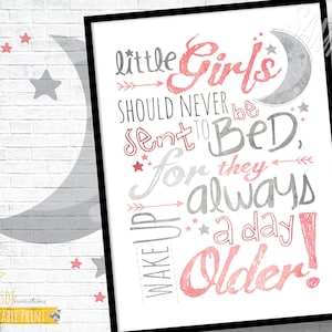 Little Girls Nursery Quote! - 8x10&quot; Custom Print! - Peter Pan, Inspirational Quote, Pink, Gray, Nursery, Room Decor, Baby Gift