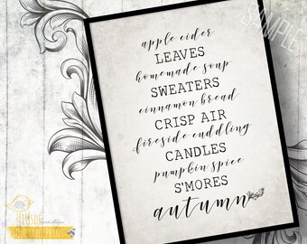 Autumn Favorites List Print – Vintage Fall Decor (8x10" Digital Download)