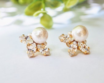 Swarovski cluster, pearl cluster, bridal earrings, crystal earrings, wedding pearl earrings, bridal clip ons, hypoallergenic earrings