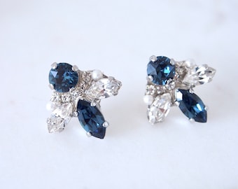 Blue Swarovski earrings silver bridal earrings wedding jewelery bridesmaid earrings bridal jewellery Hypoallergenic earrings gift for her
