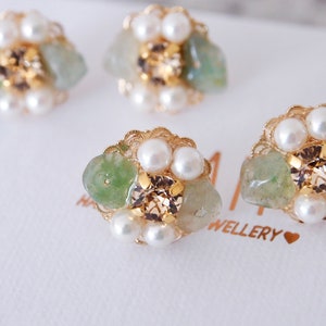 Green jade earrings, Jade clip on earrings, Green stone earrings, natural stone earrings, bridesmaid earrings, Hypoallergenic earrings, gift image 4