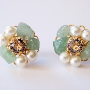 Green jade earrings, Jade clip on earrings, Green stone earrings, natural stone earrings, bridesmaid earrings, Hypoallergenic earrings, gift
