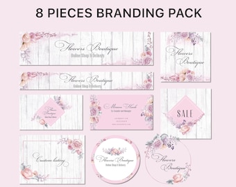 Kit de identidade visual floral para Etsy, conjunto para loja Lilás (somente arquivos digitais)