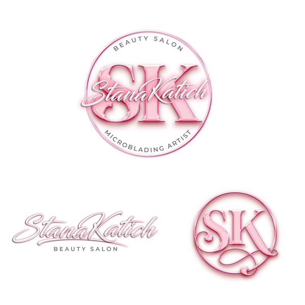 Pink Beauty Logo, Glamour Logo Set, Retro Pink, Hair Branding, Lash Tech, Nail Tech, Aesthetics, Boutique Branding Kit, Hair Extensions