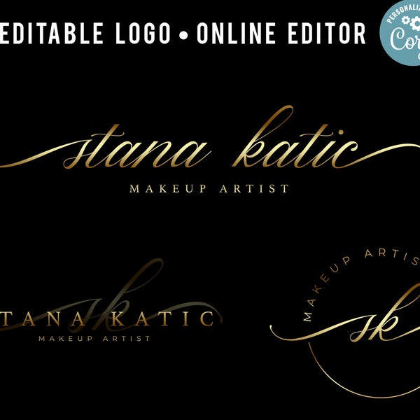 DIY Logo design, Calligraphy logo set, Photographer Logo, Photo Watermark, Signature Logo Set, Circle Logo, Esitable Logo, Gold logo,