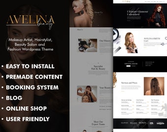 Wordpress Theme for Beauty Salon, Web Template, Fashion, Makeup Artist Website