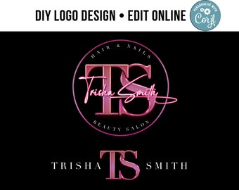 Editable Logo, DIY Logo Design Template, Hair Logo, Hot Pink Logo, Fashion Logo, Beauty Logo, Makeup Artist Logo, Business Logo