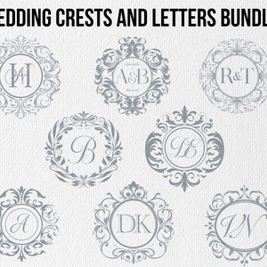 Bundle monogramme mariage, écusson floral, écusson Svg, cadre de mariage, écusson de mariage, vecteur des cliparts, Cricut, vintage, baroque, royal, PNG, SVG