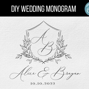 Monogramma di matrimonio fai da te, timbro di matrimonio, distintivo di matrimonio, monogramma di matrimonio di lusso