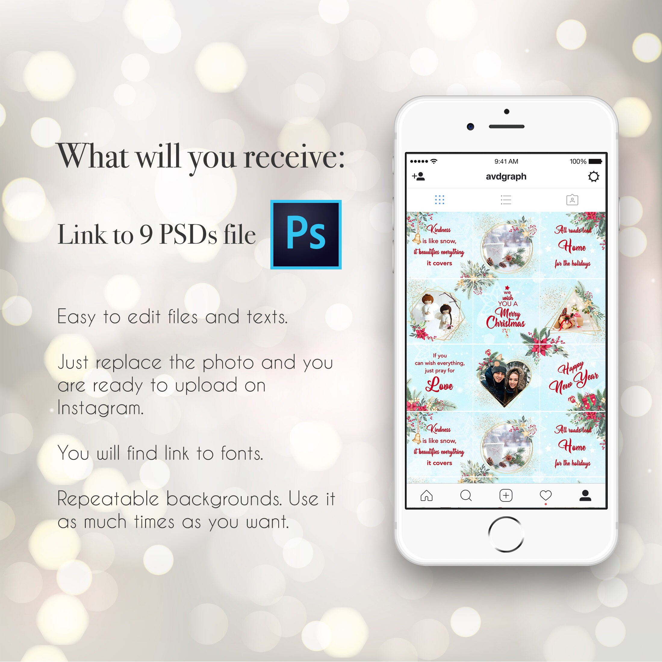 Instagram Puzzle Template. Christmas Grid Instagram Template. - Etsy Finland