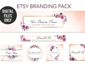 Kit de identidade visual floral para Etsy, design de rosas (somente arquivos digitais)