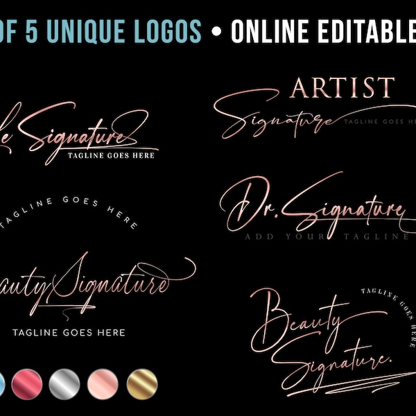 DIY Signature Logo, Rose Gold Logo, Boutique Logo, Script Logo, Photography Logo, Calligraphy Logo, Watermark Logo