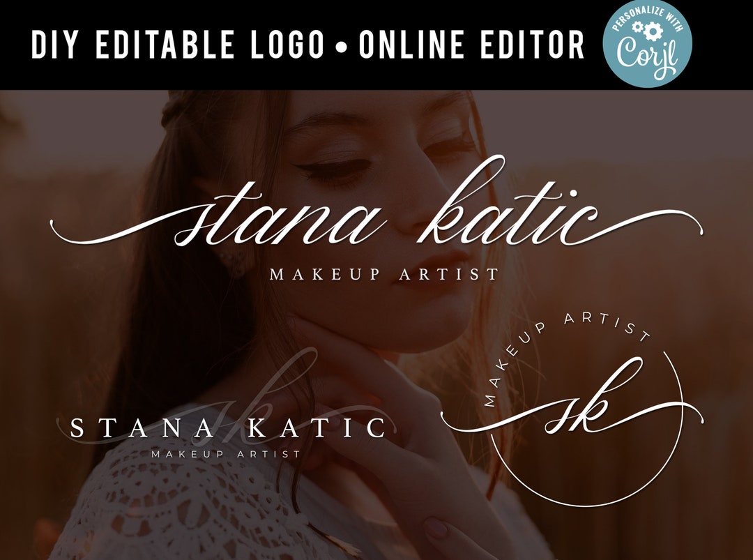 Beauty Logo Design, Makeup Artist Logo, DIY Template, Gold Makeup Logo 