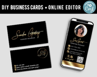 DIY Business Card, Black Business Card, Instant Download, Editable template, Black and Gold business card