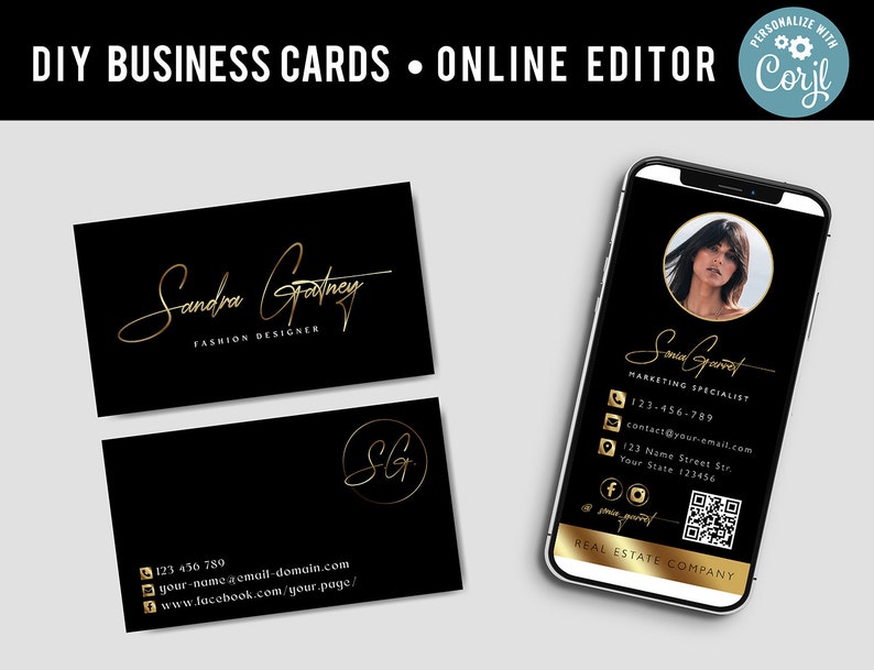 DIY Business Card. Black and gold business card